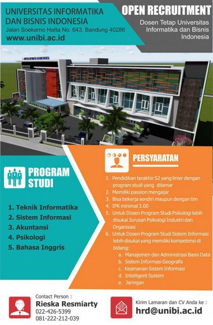 Lowongan Kerja Dosen Universitas Informatika Dan Bisnis Indonesia Unibi 2016 Lowongan Kerja Dan Rekrutmen Bulan Mei 2021