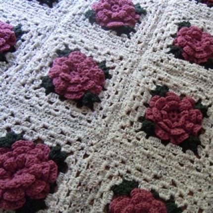Crochet Rose Granny Square Afghan - Free Pattern