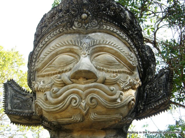 Face of a statue at Sala Keo Kou in Nong Khai, North-East Thailand