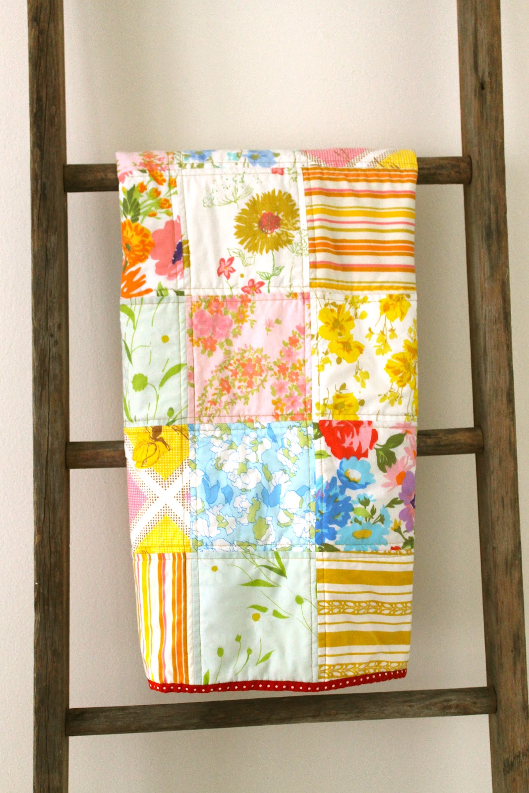 craftyblossom custom vintage bed sheet patchwork quilt.