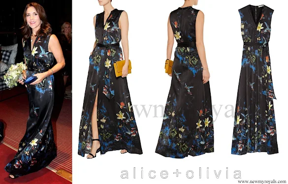 Crown Princess Mary wore ALICE + OLIVIA Marianna printed silk-blend maxi dress