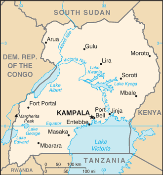 Peta pembagian wilayah administratif Uganda
