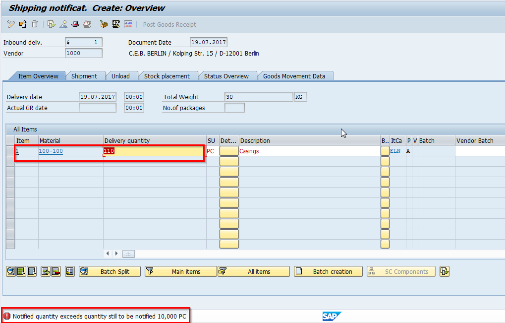 Restrict Inbound delivery quantity from exceeding against PO quantity