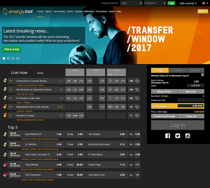 EnergyBet Bookmaker EnergyBet Screen