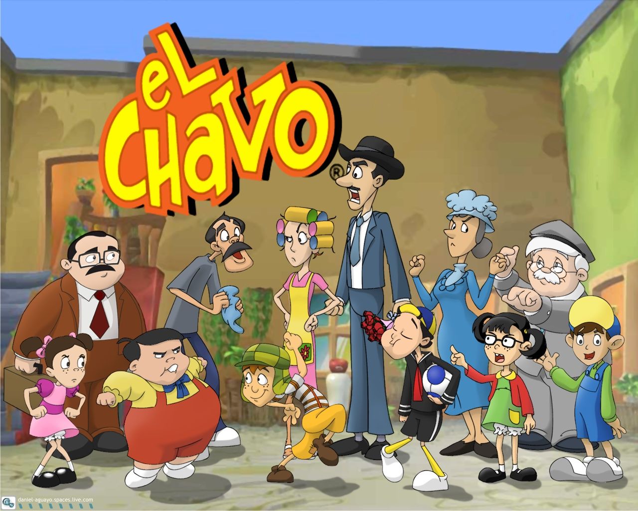 Chaves pintando seu barril no desenho animado e na série clássica. 30