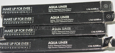 MUFE Aqua eye Liner swatches, review, dupes, photos