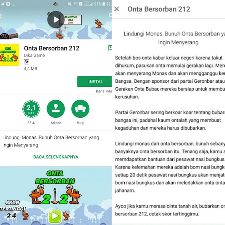 Image result for Viral Game Onta Bersorban 212 di Aplikasi Playstore