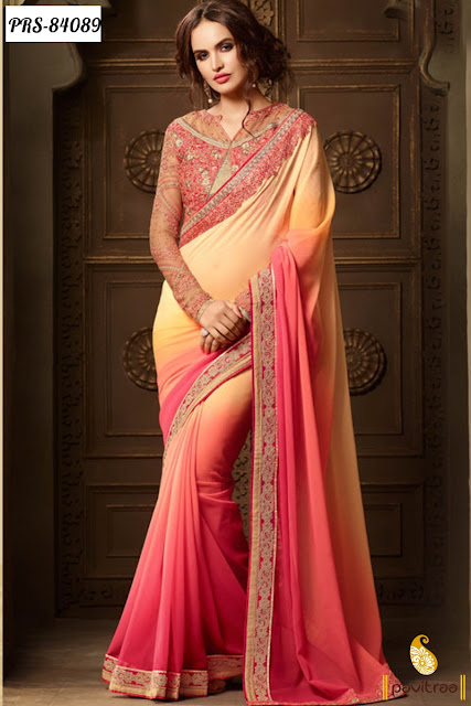 Heavy work embroidery georgette party wear sarees for wedding function online collection