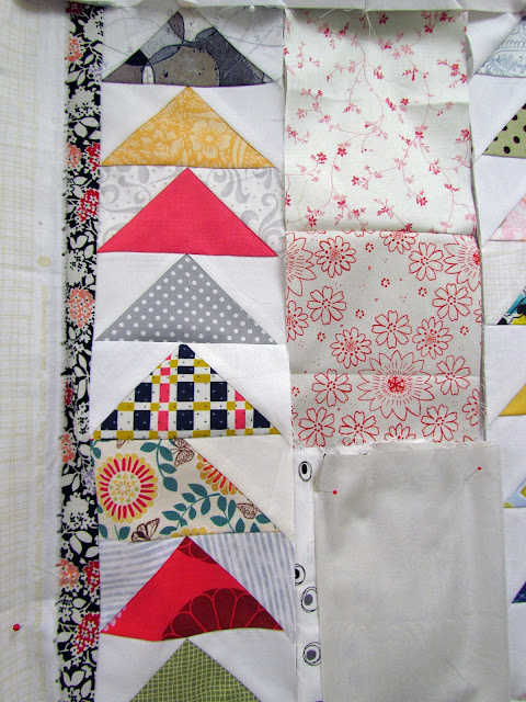 Improv Flying Geese - a work-in-progress quilt on the design wall