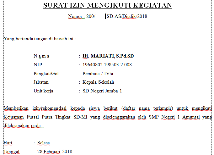 Download Surat Izinrekomendasi Kegiatan Lomba Sdn Jumba 1