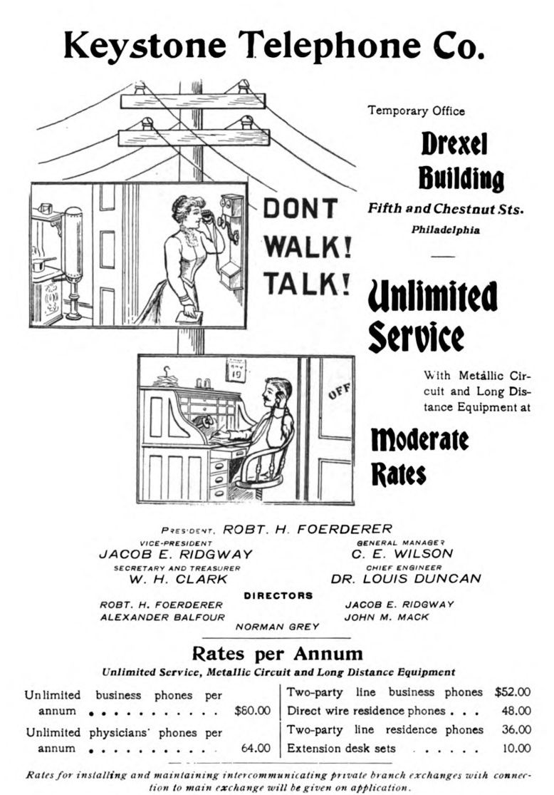Philly & Stuff Keystone Telephone Company Rates 1901