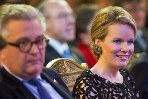 Prince Laurent and Queen Mathilde of Belgium during the autumn concert at the Royal Palace