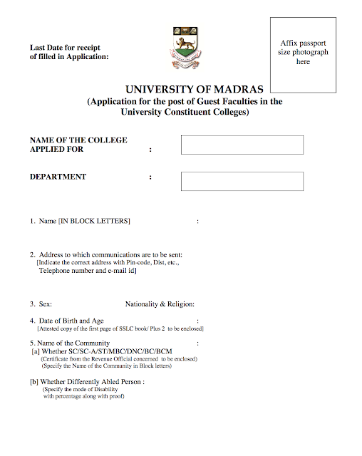 Madras University Recruitment 2017 - 64 Vacancies