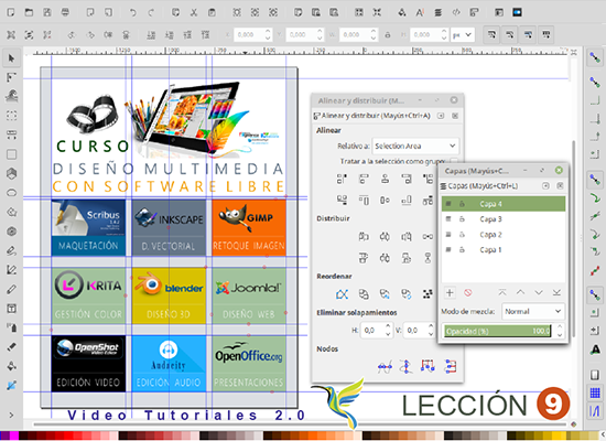 Alinear, Líneas guías y Capas en Inkscape