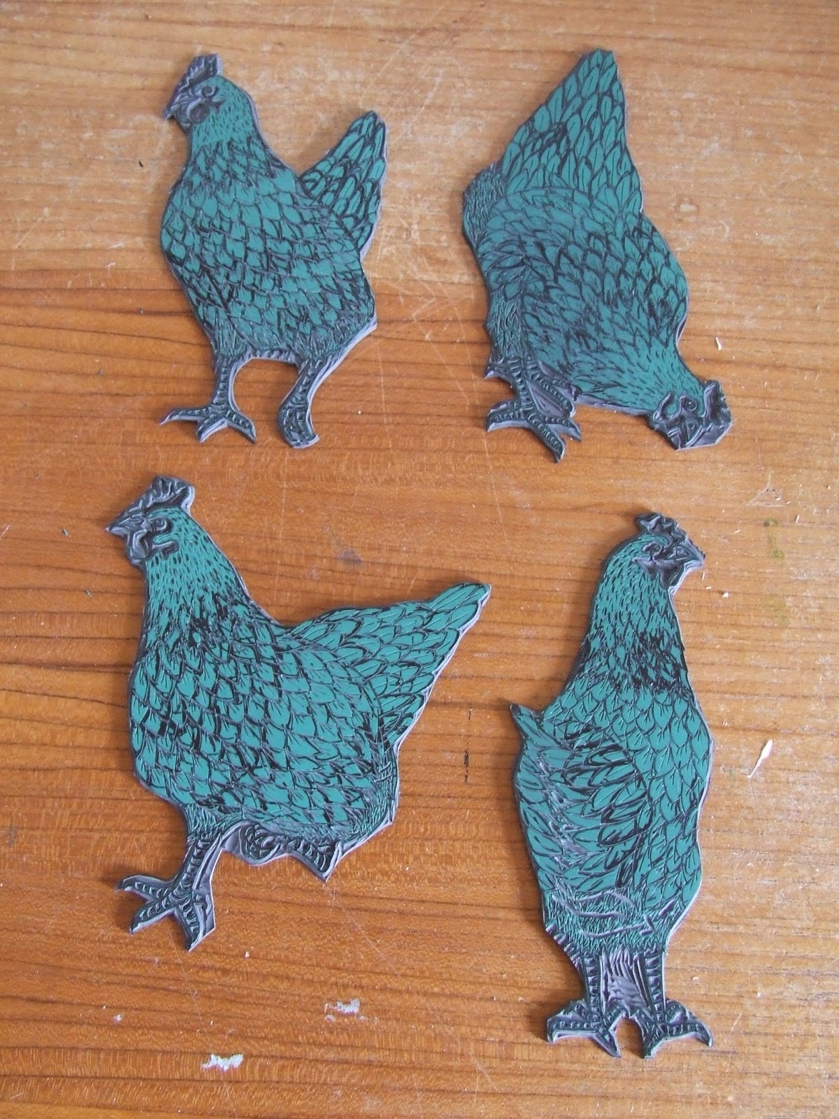 Three Bears Prints Hens Linocut Fabric Design