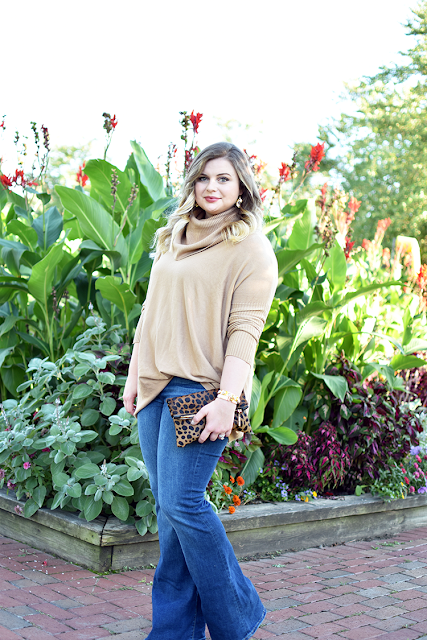 camel turtleneck sweater tunic flare jeans old navy nordstrom madly yours collection leopard calf hair clutch margaret elizabeth jewelry earrings 10 stone bangle hermes clic h bracelet dolce vita open toed booties target shoes