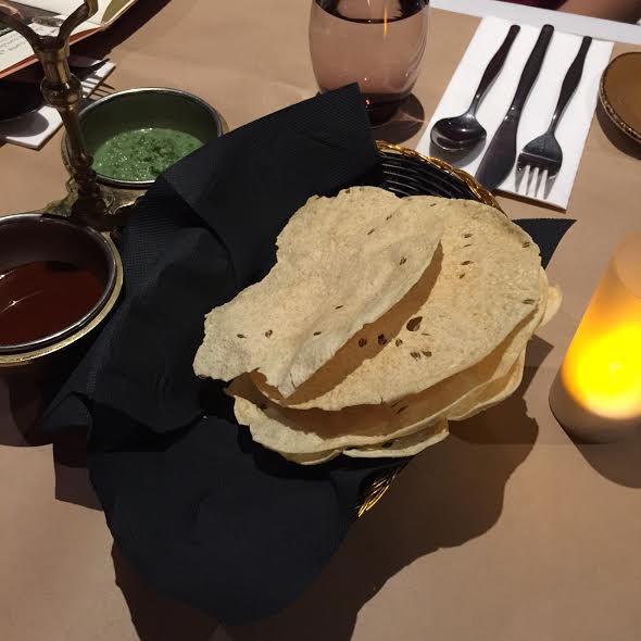 papadams with mint chutney and tamarind dipping sauce