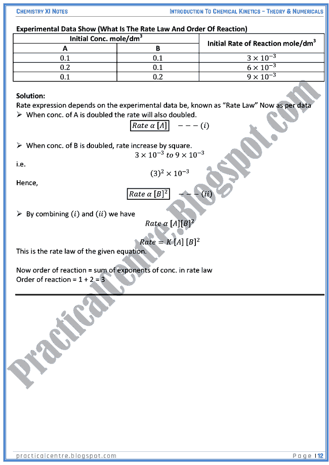 Introduction To Chemical Kinetics - Theory And Numericals (Examples And Problems) - Chemistry XI