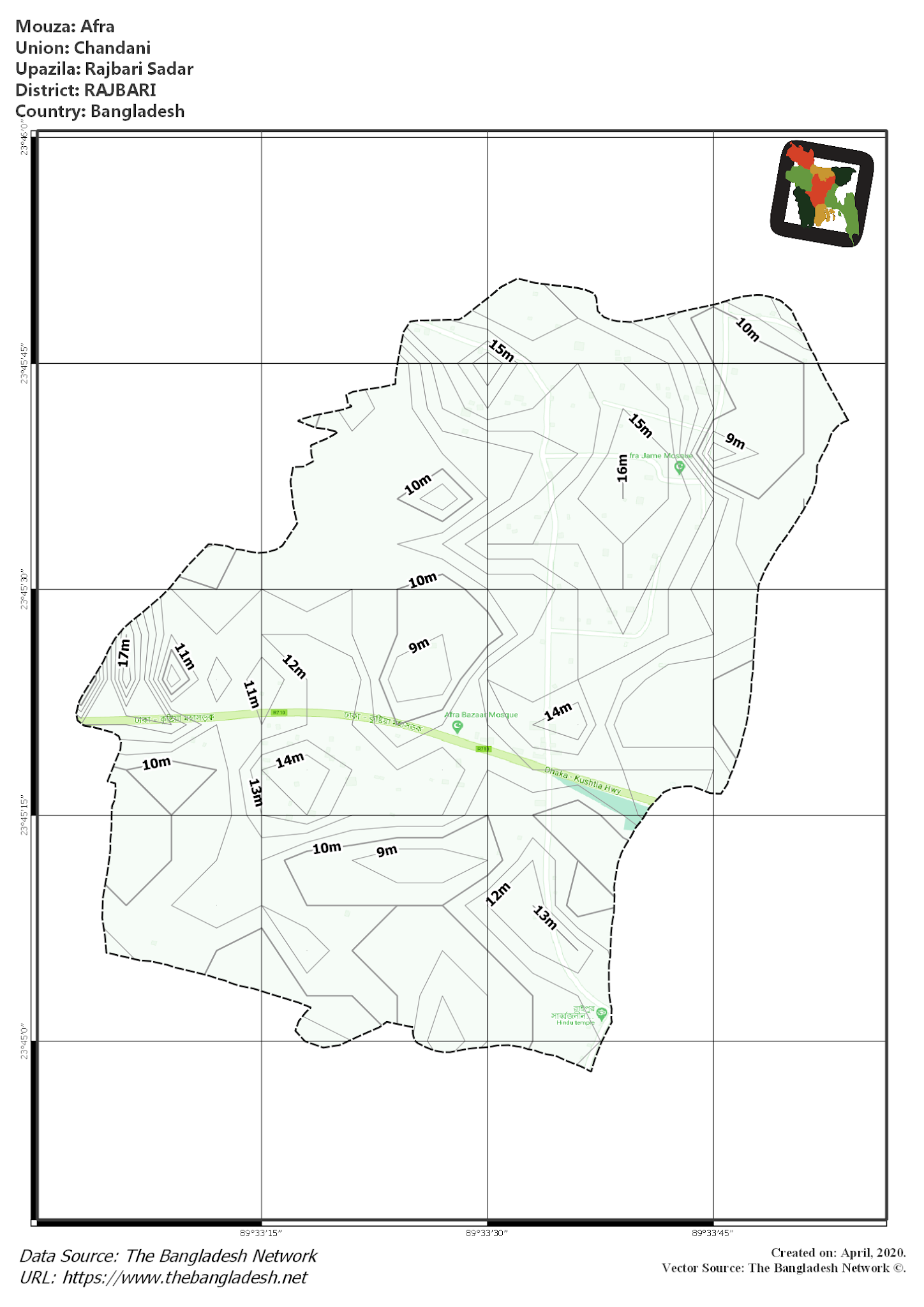 Map of Afra Mouza of Rajbari Sadar Upazila, RAJBARI, Bangladesh.