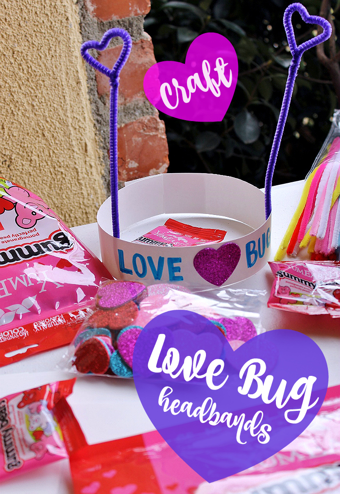 Love Bug Headbands- Make Valentine's Day fun for everyone with allergy friendly celebration solutions. PAss out YumEarth Organics all natural nut and gluten free gummy bears, make Love Bug headbands, and grab our FREE "You Make My Heart Glow" Valentines printables! #AD