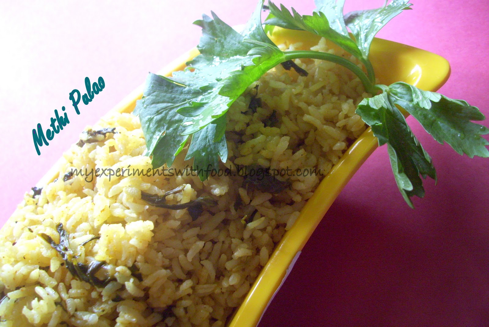 My Experiments With Food: Methi Pulao / Fenugreek leaves flavoured rice
