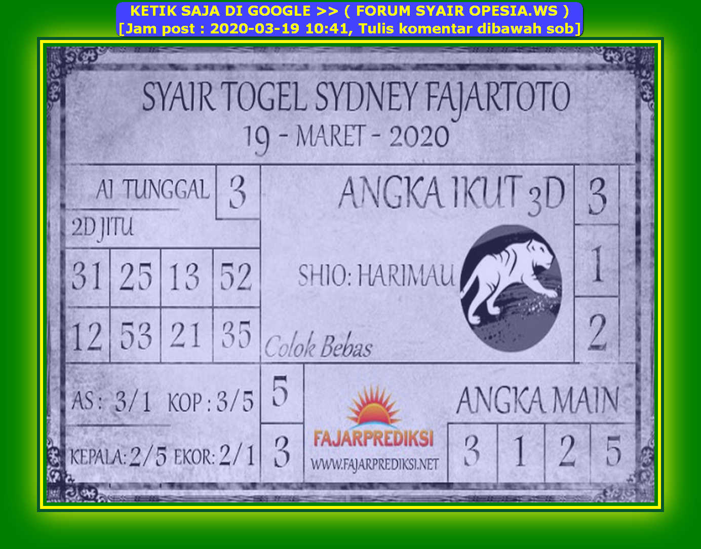 1 New Message Kode Syair Sydney 19 Maret 2020 Forum Syair Togel Hongkong Singapura Sydney