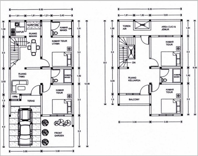 34 Denah Terbaik Rumah Minimalis 2 Lantai Rumahku Unik