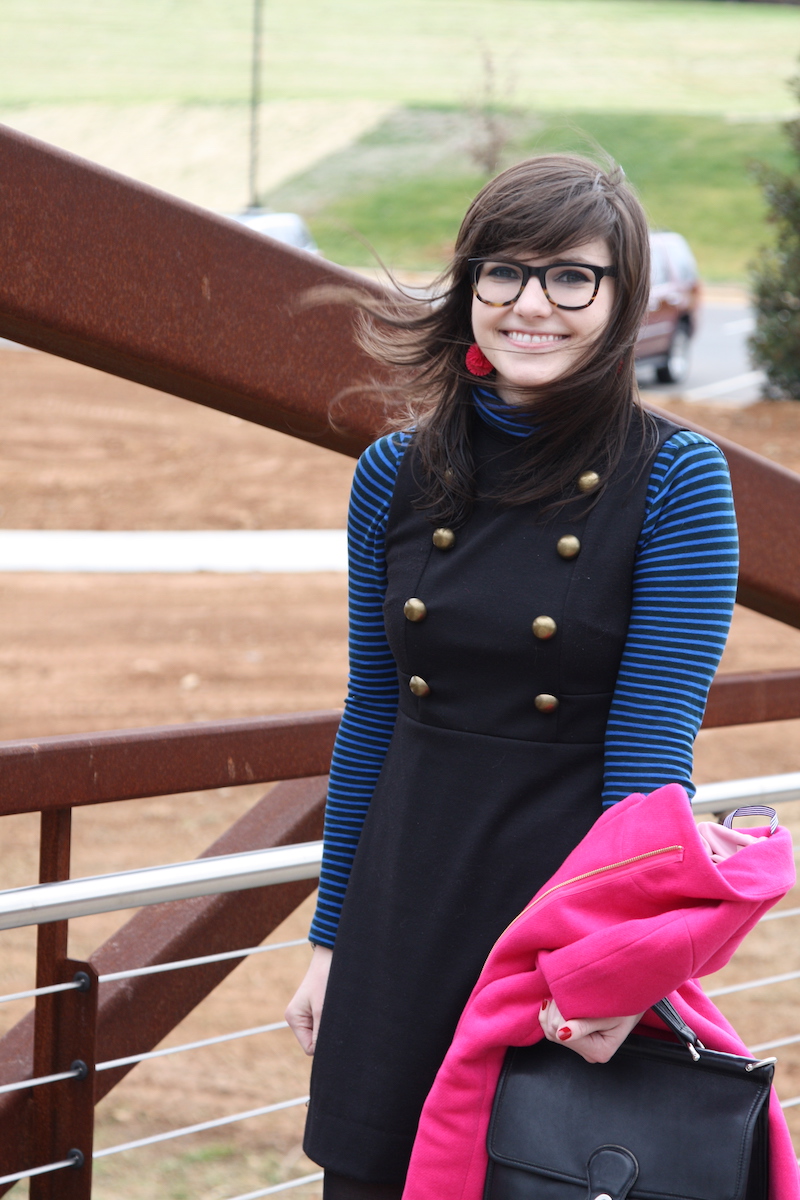 60s Mod 2017, winter, OOTD, turtleneck, mini dress, 60s vibe, stripes, pink,