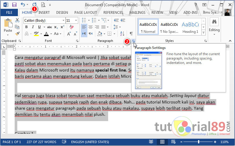 Cara mengatur paragraf di Microsoft word + Video | Tutorial89