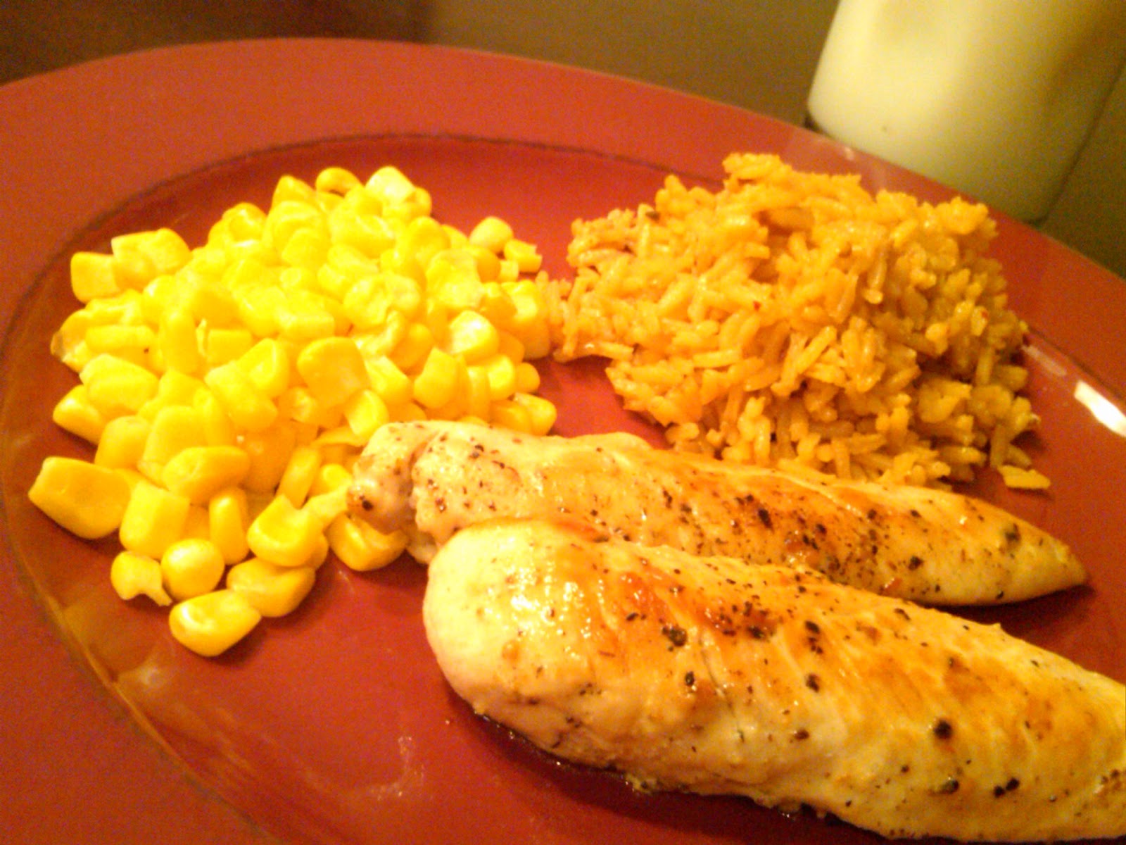 Just My Thoughts Chicken, Yellow Rice and Corn