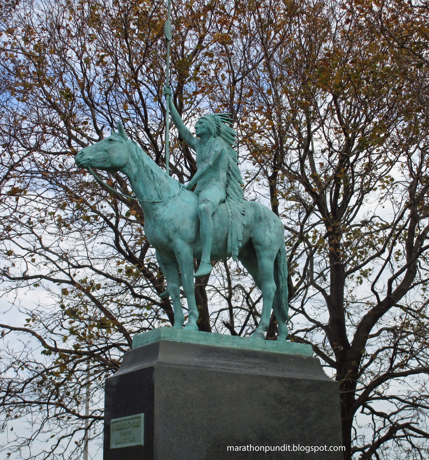 Marathon Pundit Lincoln Park Native American statue, a Signal of Peace