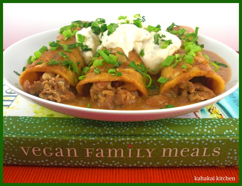 Kahakai Kitchen Pinto Bean Enchiladas with Tofu Sour Cream and a