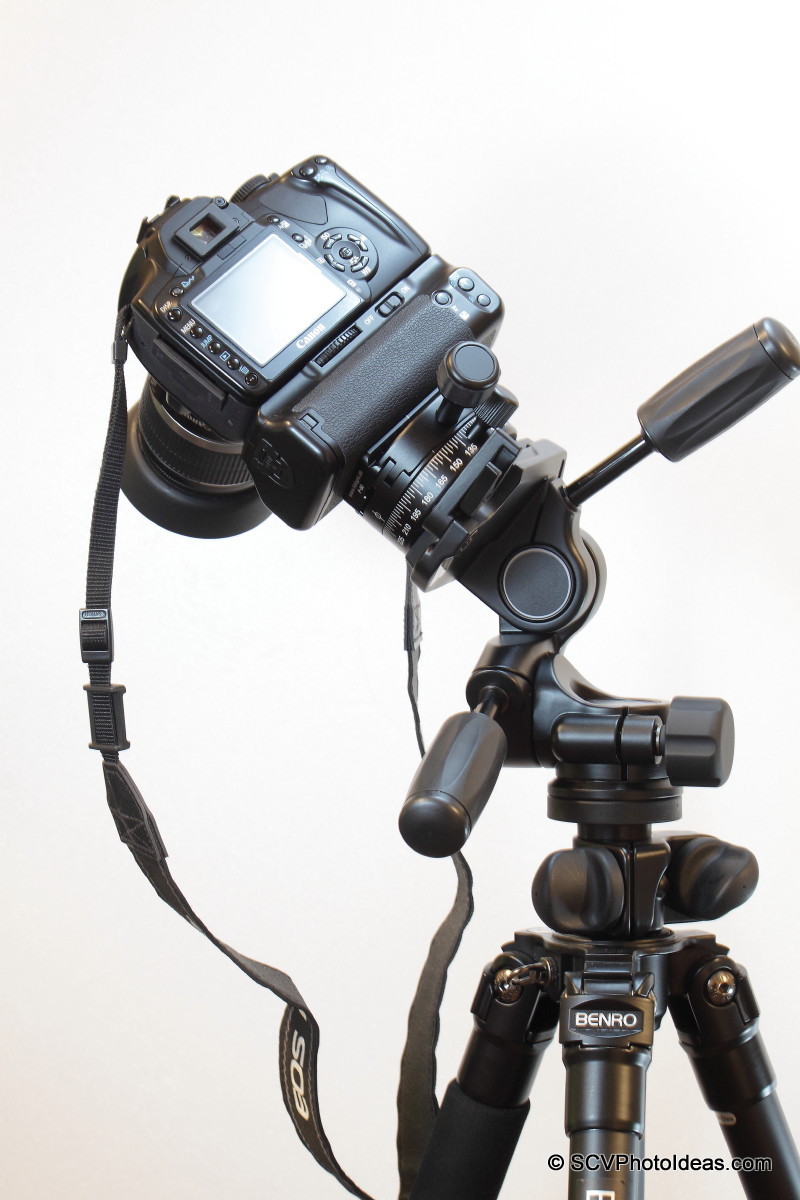 Camera on Benro HD-38 tilted forward & left - pivoted left