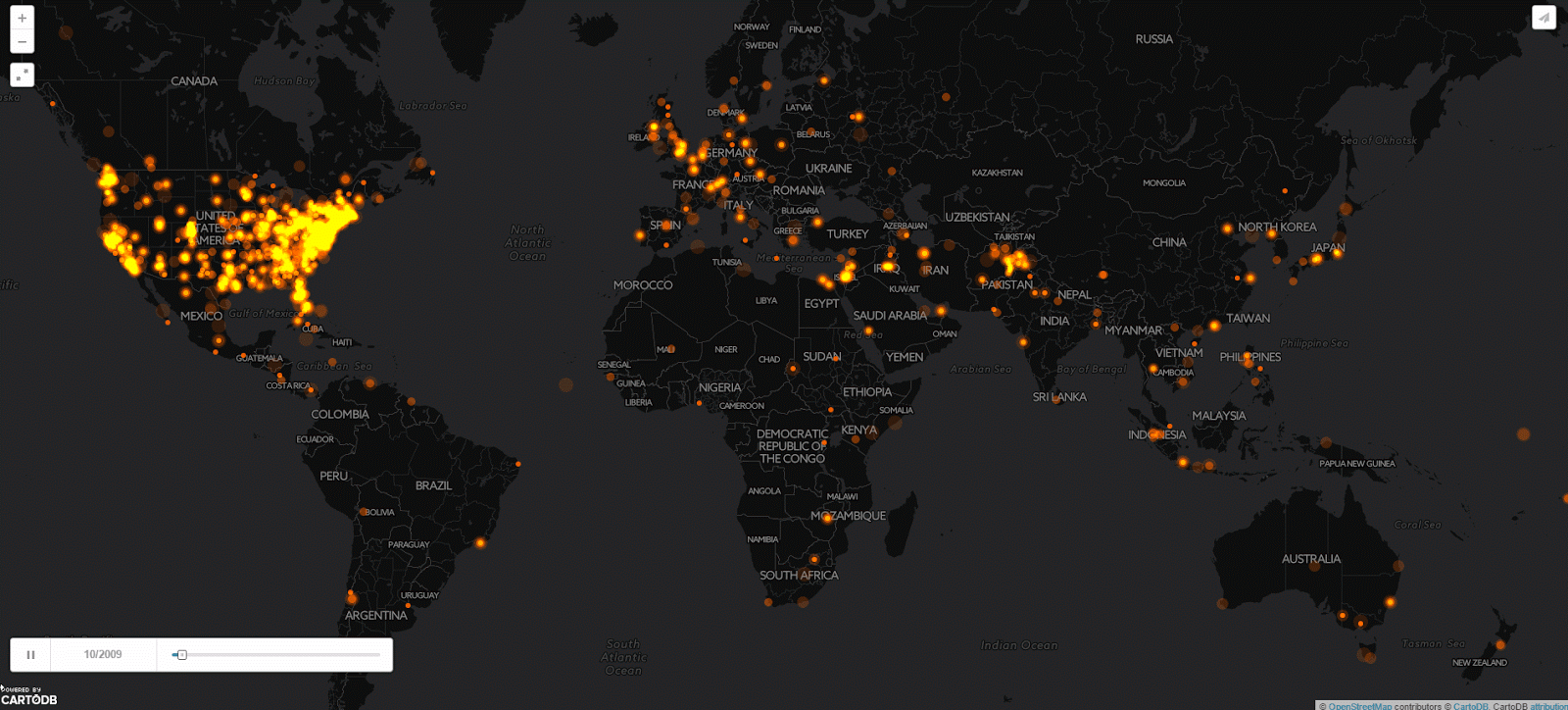 An animated daily map of American television news (2009 - 2016)
