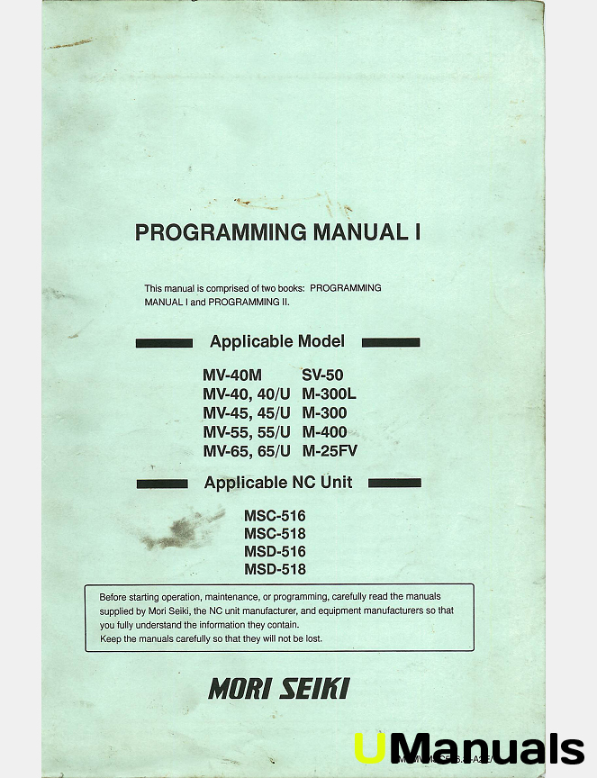 Machinery Manuals Mori Seiki Machining Center Manuals