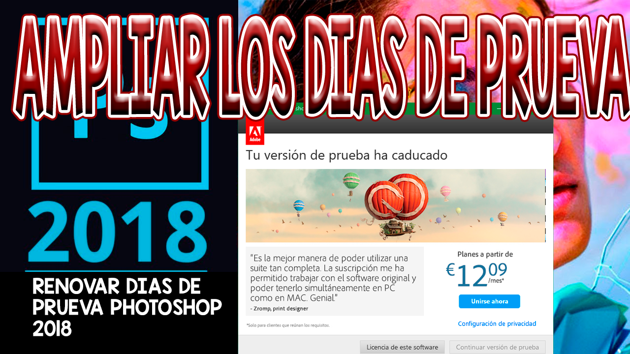 ampliar los dias de prueba photoshop cc