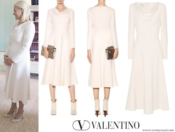 Crown Princess Mette-Marit wore Valentino Virgin Wool And Silk-Blend Midi Dress