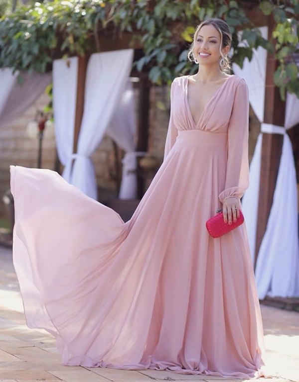 vestido de madrinha com manga rose