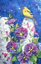 batik painting watercolor bird fence martha paintings kisling wax batiks another heart flowers silk