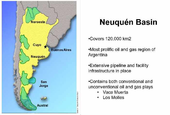 Jazidas de gás e petróleo de xisto na Argentina (em verde)