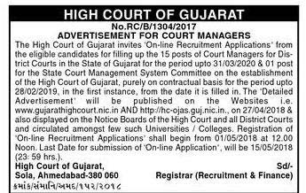 Gujarat High Court Jobs 2018 Apply Online Court Manager Bharti at hc-ojas.guj.nic.in