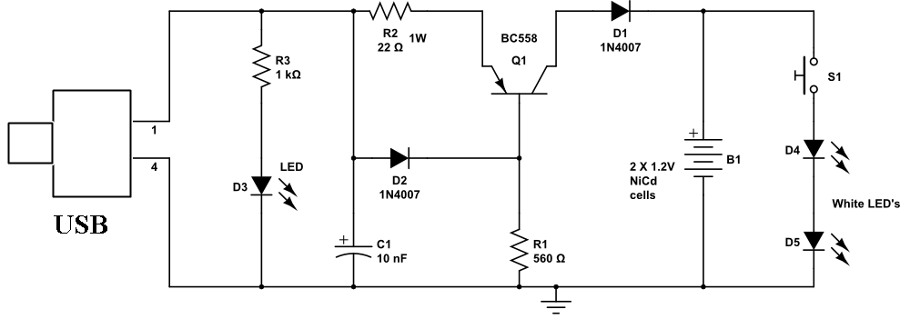 USB powered LED Lamp circuit ~ ELECTRONICS PROJECTS