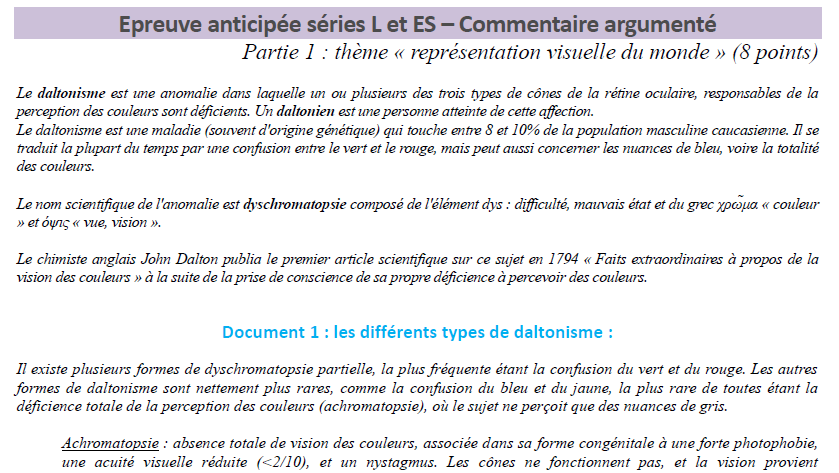 Commentaire argumenté: Représentation visuelle 1ère SVT