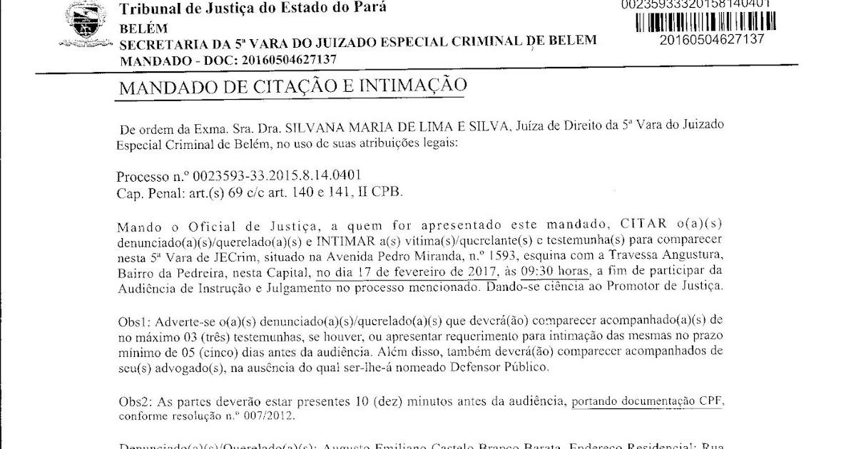 BLOG DO BARATA BLOG O mandado de citação e intimação BLOG DO BARATA BLOG O mandado de citação e intimação