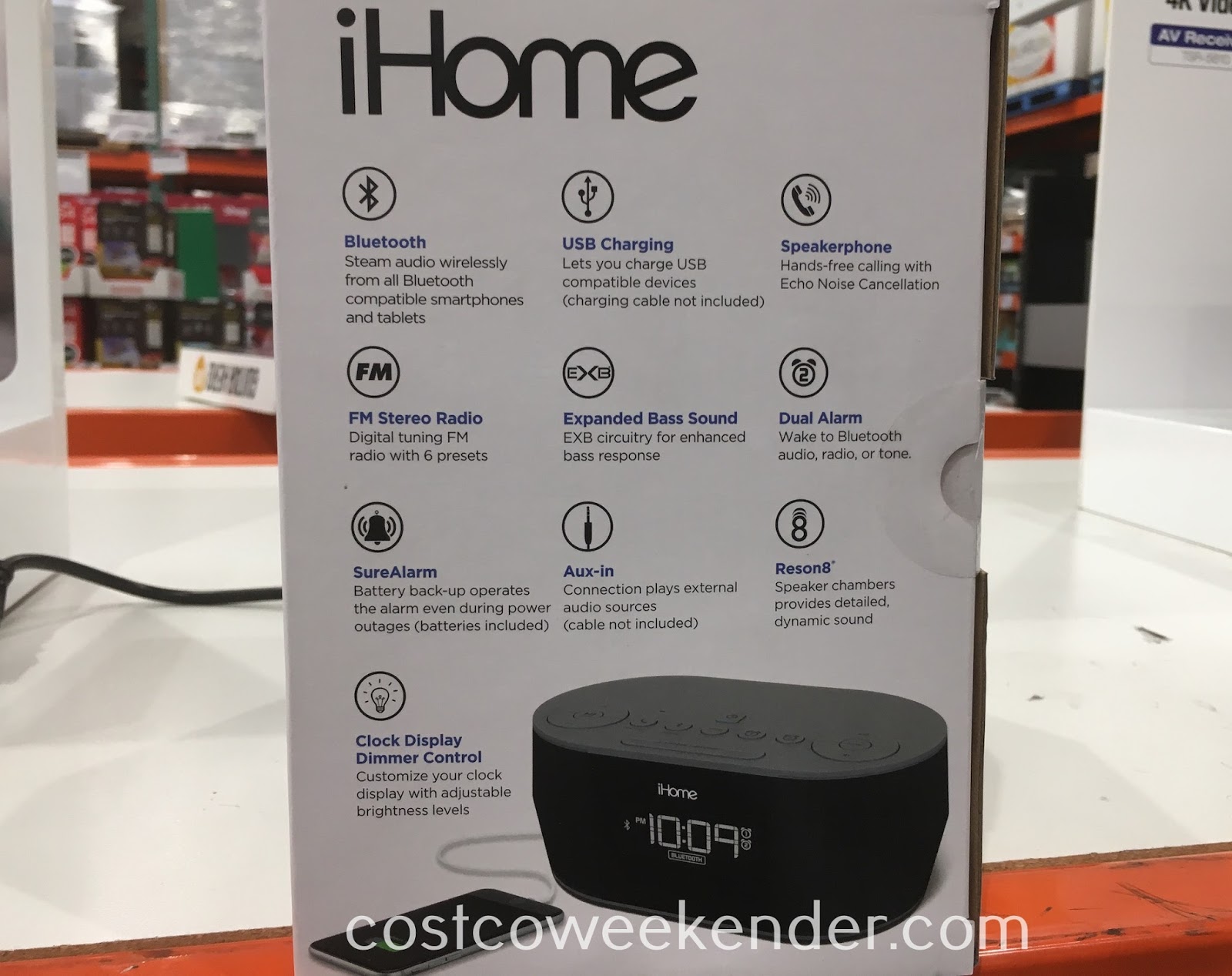 iHome iBT38B Alarm Stereo Clock Radio Costco Weekender