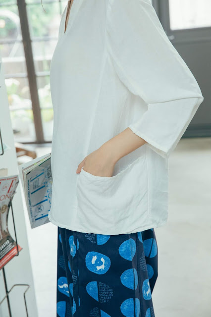 轉角小書店口袋棉麻上衣-序白