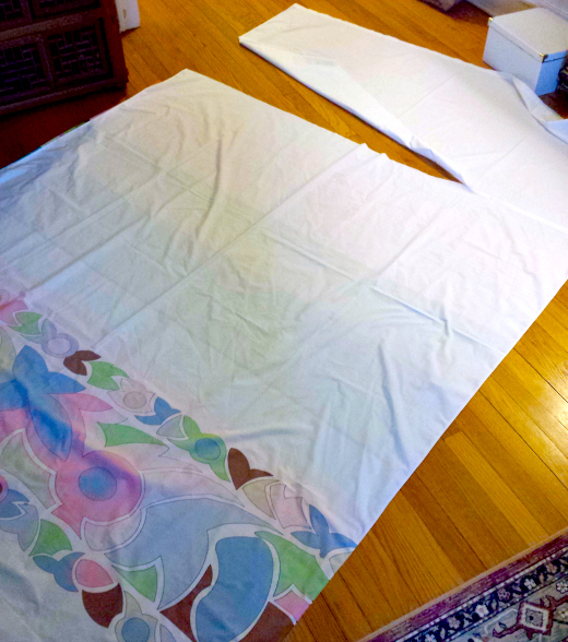 Repurpose Vintage sheet shower curtain the ReFab Diaries