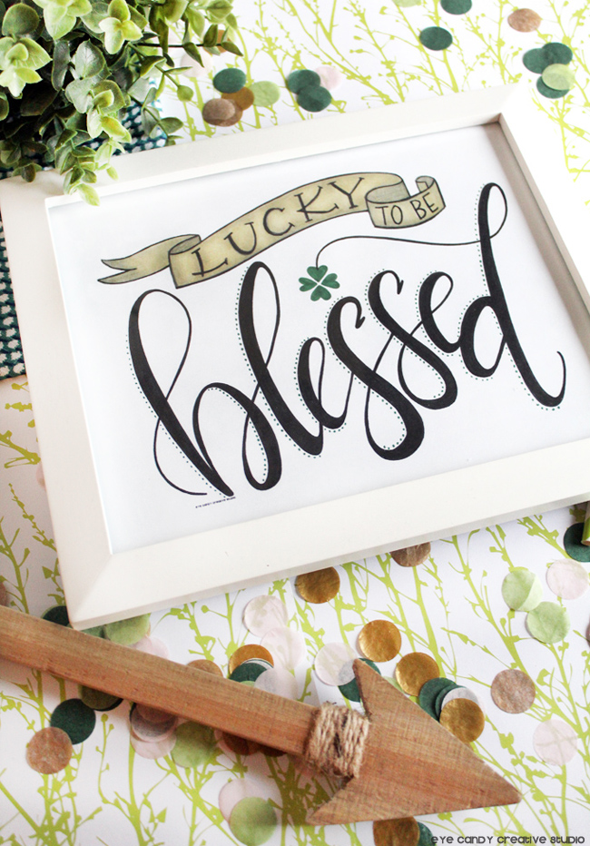 blessed art print, free st patty day art, st patricks day, hand lettered
