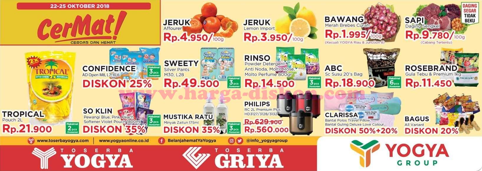 Katalog Promo Toserba Yogya Cerdas Hemat Weekday 22 - 25 Oktober 2018