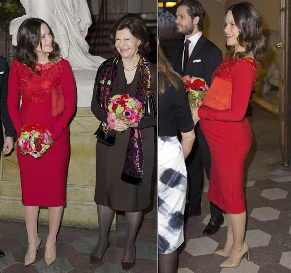 Queen Silvia of Sweden, Prince Carl Philip of Sweden and Princess Sofia of Sweden visits the annual formal meeting of Royal Swedish Academy of Fine Arts.